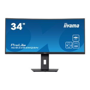 iiyama Prolite XCB3494WQSN-B5 34 inch Curved Monitor, USB-C Dock, RJ45 (LAN), KVM Switch, UWQHD, 0.4ms, HDMI, DisplayPort, USB-Hub, USB-C, 120Hz, Freesync, Speakers, Black, Internal PSU, VESA, Height Adjust, Pivot - Image 3