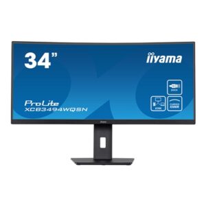 iiyama Prolite XCB3494WQSN-B5 34 inch Curved Monitor, USB-C Dock, RJ45 (LAN), KVM Switch, UWQHD, 0.4ms, HDMI, DisplayPort, USB-Hub, USB-C, 120Hz, Freesync, Speakers, Black, Internal PSU, VESA, Height Adjust, Pivot - Image 2