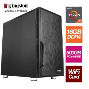 AMD Ryzen 5 5500GT 6 Core 12 Threads 3.60GHz (4.40GHz Boost) 16GB Kingston DDR4 RAM, 500GB Kingston NVMe, with Wi-Fi 6 + BT Card - Stylish Black Antec Case - Pre-Built System - Image 3