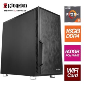 AMD Ryzen 5 5500GT 6 Core 12 Threads 3.60GHz (4.40GHz Boost) 16GB Kingston DDR4 RAM, 500GB Kingston NVMe, with Wi-Fi 6 + BT Card - Stylish Black Antec Case - Pre-Built System - Image 2