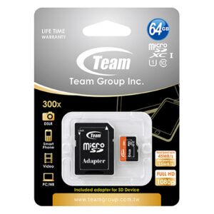 Team 64GB Micro SDXC UHS-1 Class 10 Flash Card with Adapter - Image 3