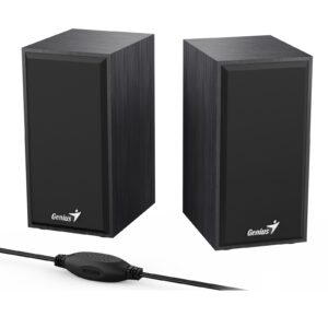 Genius SP-HF180 6W Wooden Desktop USB 2.0 Stereo Speakers with 3.5mm Audio Jack & Volume Control, Black - Image 3