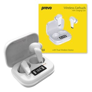 Prevo Q2 TWS Earbuds, Bluetooth 5.1, Automatic Pairing, Touch Control Feature with Digital LED Display Wireless Charging Case, Android, IOS and Windows Compatible, White - Image 2