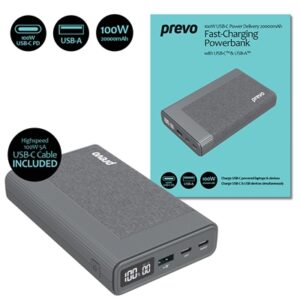 Prevo AD10C 100W USB-C Power Delivery PD 20000mAh Portable Fast-Charging Powerbank with Digital Display, Dual USB-C & USB-A with 100W USB-C Cable Included for Laptops, Ultrabooks, Chromebooks, Smartphones & Tablets - Image 2