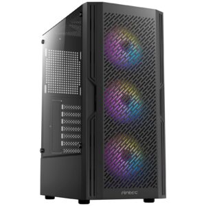 ANTEC AX20 Case, Black, Mid Tower, 1 x USB 3.0 / 2 x USB 2.0, Tempered Glass Side Window Panel, Slanted Bar & Mesh Design for Massive Airflow, 3 x RGB LED Fans Included, ATX, Micro ATX, Mini-ITX - Image 3