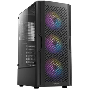 ANTEC AX20 Case, Black, Mid Tower, 1 x USB 3.0 / 2 x USB 2.0, Tempered Glass Side Window Panel, Slanted Bar & Mesh Design for Massive Airflow, 3 x RGB LED Fans Included, ATX, Micro ATX, Mini-ITX - Image 2