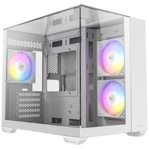 Antec CX600M Trio ARGB Mini Tower Gaming Case, White, Tempered Glass Panels, Dual Chamber Design, Vertical Cooling, Pre-Installed ARGB Fans, Water Cooling Support - Image 3