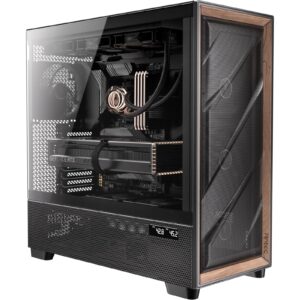 Antec Flux PRO Full Tower PC Case with Tempered Glass, Black/Wood, 6 Pre-Installed Fans, USB Type-C, E-ATX/ATX/mATX/mITX Compatibility - Image 3