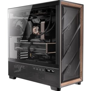 Antec Flux PRO Full Tower PC Case with Tempered Glass, Black/Wood, 6 Pre-Installed Fans, USB Type-C, E-ATX/ATX/mATX/mITX Compatibility - Image 2