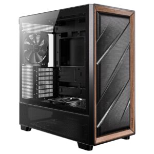 Antec FLUX Mid Tower PC Case - Tempered Glass, Black/Wood, 5 PWM Fans, USB-C, E-ATX/ATX/mATX/ITX Compatibility - Image 3