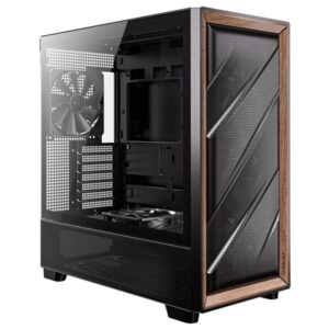 Antec FLUX Mid Tower PC Case - Tempered Glass, Black/Wood, 5 PWM Fans, USB-C, E-ATX/ATX/mATX/ITX Compatibility - Image 2