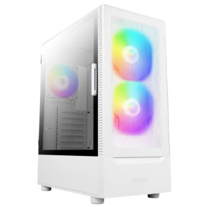 ANTEC NX410 Case, Gaming, White, Mid Tower, 1 x USB 3.0 / 2 x USB 2.0, Tempered Glass Side Window Panel, Addressable RGB LED Fans, ATX, Micro ATX, Mini-ITX - Image 3