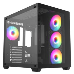 CRONUS Pallas Case, Gaming, Black, Mid Tower, 1 x USB 3.0 / 2 x USB 2.0, Tempered Glass Front & Side Window Panels, RGB LED Fans, ATX, Micro ATX, Mini-ITX, Stealth Motherboard Compatible - Image 2