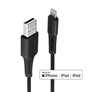 Lindy 31319 0.5m USB-A (M) 2.0 To Lightening (M) MFi Certified 480Mbps Cable - Black - Image 3