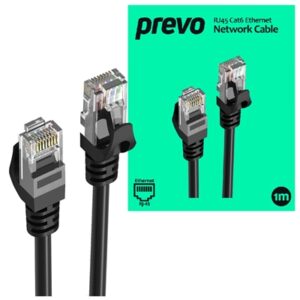 Prevo CAT6-BLK-1M Network Cable, RJ45 (M) to RJ45 (M), CAT6, 1m, Black, Oxygen Free Copper Core, Sturdy PVC Outer Sleeve & Clip Protector, Retail Box Packaging - Image 2