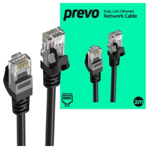 Prevo CAT6-BLK-2M Network Cable, RJ45 (M) to RJ45 (M), CAT6, 2m, Black, Oxygen Free Copper Core, Sturdy PVC Outer Sleeve & Clip Protector, Retail Box Packaging - Image 3