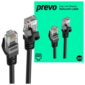 Prevo CAT6-BLK-2M Network Cable, RJ45 (M) to RJ45 (M), CAT6, 2m, Black, Oxygen Free Copper Core, Sturdy PVC Outer Sleeve & Clip Protector, Retail Box Packaging - Image 2