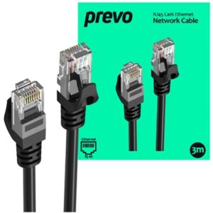 Prevo CAT6-BLK-3M Network Cable, RJ45 (M) to RJ45 (M), CAT6, 3m, Black, Oxygen Free Copper Core, Sturdy PVC Outer Sleeve & Clip Protector, Retail Box Packaging - Image 2