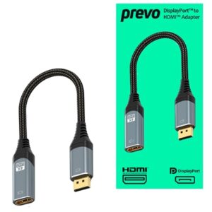 Prevo DPM-HDMIF-ADA Display Converter Adapter, DisplayPort (M) to HDMI (F), 0.2m, Black & Silver, DisplayPort 1.4 & HDMI 2.0, Supports up to 4K@60Hz, Braided Cable, Retail Box Packaging - Image 2