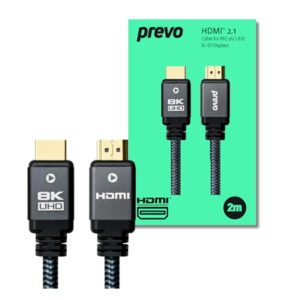 Prevo HDMI-2.1-2M HDMI Cable, HDMI 2.1 (M) to HDMI 2.1 (M), 2m, Black & Grey, Supports Displays up to 8K@60Hz, 99.9% Oxygen-Free Copper with Gold-Plated Connectors, Superior Design & Performance, Retail Box Packaging - Image 2