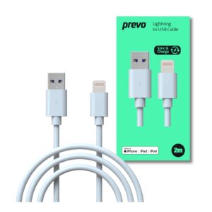 Prevo USB-LIGHTNING-2M Lightning Cable, USB 2.0 A (M) to Apple Lightning (M), 2m, White, MFI Certified, Fast Charging up to 2.1A, Data Sync Rate up to 480Mbps, Superior Design & Performance, Retail Box Packaging - Image 3