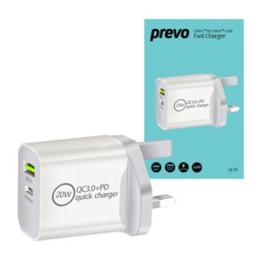 Prevo QC70 20W USB Type-C & USB Type-A Fast Charge Mains Charger with QC 3.0 for Laptops, Ultrabooks, Chromebooks, iPads, MacBooks, Smartphones, Tablets, Mobile Devices, Action Cameras, DSLRs - Image 2