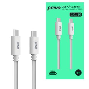 Prevo USB 3.2 100W C to C cable, 20V/5A, 10GB/20GB/s, White, Superior Design & Performance, Retail Box Packaging - Image 3