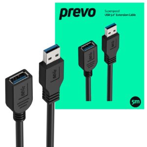 Prevo USBM-USBF-5M USB 3.0 Extension Cable, USB 3.0 Type-A (M) to USB Type-A (F), 5m, Black, Up to 5Gbps Transmission Rate, Retail Box Packaging - Image 3