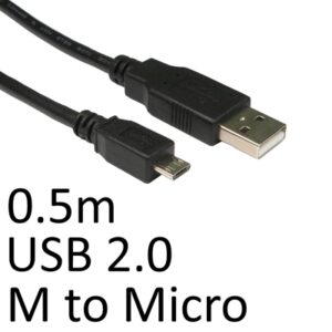 USB 2.0 A (M) to USB 2.0 Micro B (M) 0.5m Black OEM Data Cable - Image 2