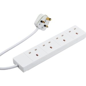 2m 4 Gang UK Mains Extension - White - Image 3