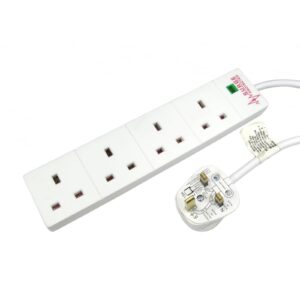 2m 4 Gang Surge Protected LED Indicator UK Mains Extension - White - Image 3