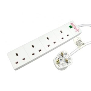 2m 4 Gang Surge Protected LED Indicator UK Mains Extension - White - Image 2