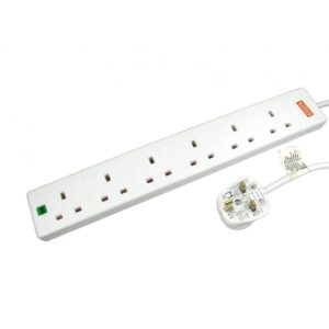 5m 6 Gang Surge Protected LED Indicator UK Mains Extension - White - Image 3