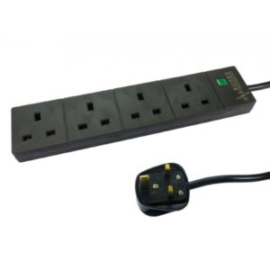 2m 4 Gang Surge Protected LED Indicator UK Mains Extension - Black - Image 3