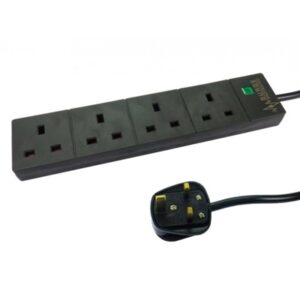 2m 4 Gang Surge Protected LED Indicator UK Mains Extension - Black - Image 2