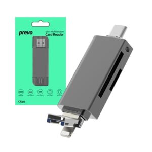 Prevo CR312 USB 2.0, USB Type-C and Lightning Connection, Card Reader, High-speed Memory Card Adapter Supports SD/Micro SD/TF/SDHC/SDXC/MMC, Compatible with Windows, Mac OS and Android, Black - Image 2