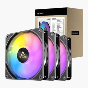 Antec P12 ARGB PWM 120mm Fan 3 pack - 4-Pin, Black, High-Airflow Cooling, 9-Blade Design with Anti-Vibration Pads - Image 3