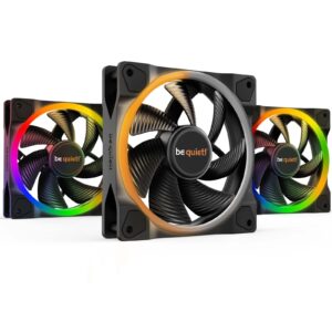 be quiet! Light Wings PWM Addressable RGB Fan Pack, 120mm, 1700RPM, 4-Pin PWM Fan & 3-Pin ARGB Connectors, Black Frame, Black Blades, ARGB Lighting on Front & Rear, Addressable RGB Hub Included - Image 3