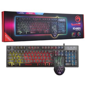 Marvo Scorpion KM409 Gaming Keyboard and Mouse Bundle, 7 Colour LED Backlit, USB 2.0, Compact Design, with Multi-Media and Anti-ghosting Keys, Optical Sensor Mouse with Adjustable 800-2400 dpi - Image 3