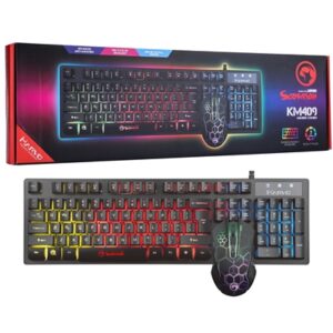 Marvo Scorpion KM409 Gaming Keyboard and Mouse Bundle, 7 Colour LED Backlit, USB 2.0, Compact Design, with Multi-Media and Anti-ghosting Keys, Optical Sensor Mouse with Adjustable 800-2400 dpi - Image 2