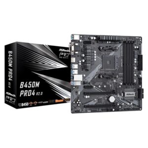 ASRock B450M Pro4 R2.0 Super Alloy AMD AM4 Socket Motherboard, Micro-ATX, 4x DDR4 Slots, 2x M.2 Sockets, GbE LAN, 1x D-Sub / 1x DVI-D / 1x HDMI Port - Image 2