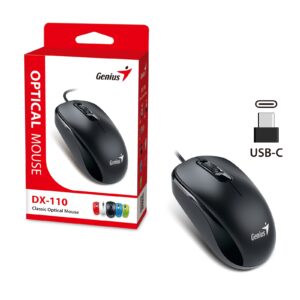 Genius DX-110 Wired USB-Type C Plug and Play Mouse, 1000 DPI Optical Tracking, 3 Button with Scroll Wheel, Ambidextrous Design with 1.5m Cable, Black - Image 3