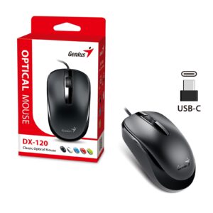 Genius DX-120 Wired USB Type-C Plug and Play Mouse, 1200 DPI Optical Tracking, 3 Button with Scroll Wheel, Ambidextrous Design with 1.5m Cable, Black - Image 3