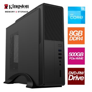 Small Form Factor - Intel i3 12100 4 Core 8 Thread 3.30GHz (4.30GHz Boost), 8GB Kingston RAM, 500GB Kingston NVMe M.2 - DVDRW, Wi-Fi, - Small Foot Print for Home or Office Use - Pre-Built PC - Image 3