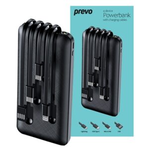 Prevo SP2010 Power Bank,10000mAh Portable Charging for Smart Phones, Tablets and Other Devices, Charge 4 Devices with Prefitted Lightning, USB Type-C, Micro-USB & USB Cables, LED Torch, Black - Image 2