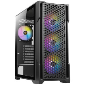 ANTEC AX90 Case, Black, Mid Tower, 1 x USB 3.0 / 2 x USB 2.0, Tempered Glass Side WIndow Panel, Diamond-Shaped Mesh Front Panel for Excellent Cooling Performance, 4 x Addressable RGB Fans Included with Hub - Image 3