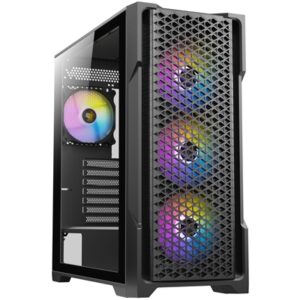 ANTEC AX90 Case, Black, Mid Tower, 1 x USB 3.0 / 2 x USB 2.0, Tempered Glass Side WIndow Panel, Diamond-Shaped Mesh Front Panel for Excellent Cooling Performance, 4 x Addressable RGB Fans Included with Hub - Image 2