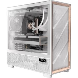 Antec Flux PRO Full Tower PC Case with Tempered Glass, White/Wood, 6 Pre-Installed Fans, USB Type-C, E-ATX/ATX/mATX/mITX Compatibility - Image 3