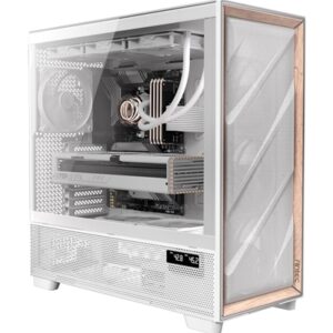 Antec Flux PRO Full Tower PC Case with Tempered Glass, White/Wood, 6 Pre-Installed Fans, USB Type-C, E-ATX/ATX/mATX/mITX Compatibility - Image 2