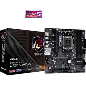 ASRock B650M PG Lightning AMD AM5 Socket Motherboard, Micro-ATX, 4x DDR5 Slots, 3x M.2 Sockets, 1x USB-C Port, 2.5GbE LAN, 1x DisplayPort / 1x HDMI Port - Image 2